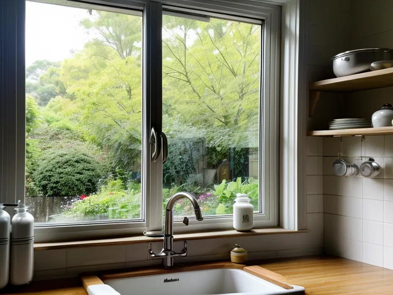 Un simple minuteur de cuisine posé sur le rebord d'une fenêtre baignée de lumière.