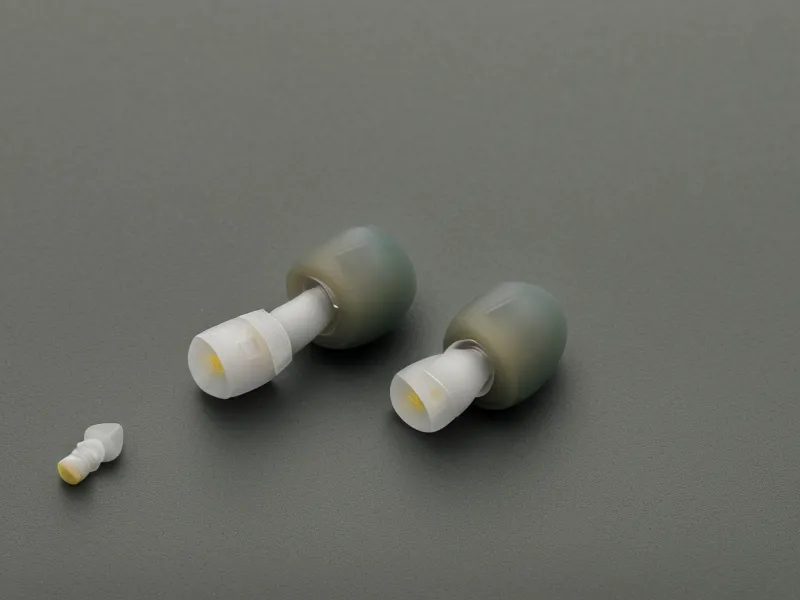 Bouchons d'oreilles acoustiques discrets posés sur un bureau de travail