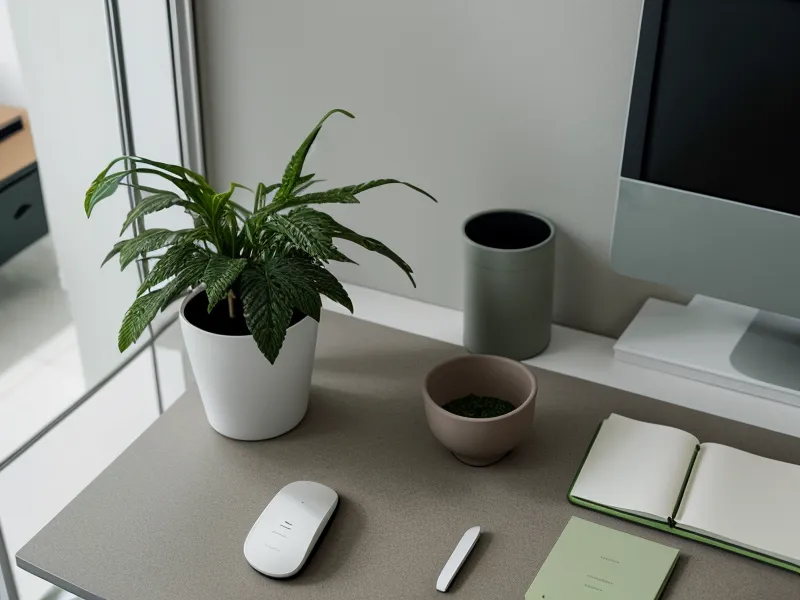 Petite plante verte sur un bureau servant de barrière visuelle et sensorielle