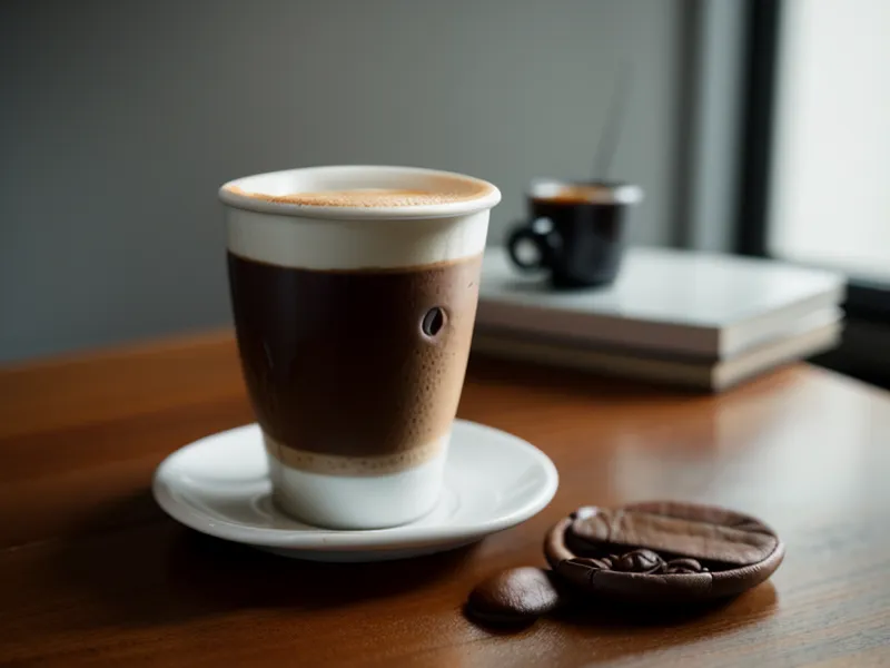 Une tasse de café froid abandonnée sur un bureau encombré dans un open-space flou