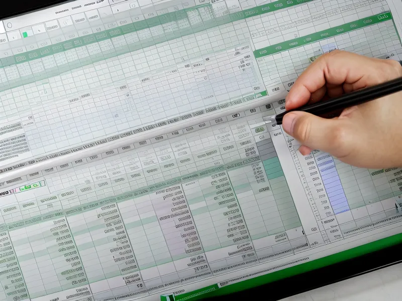 Détail d'un écran d'ordinateur avec un tableur comptable complexe