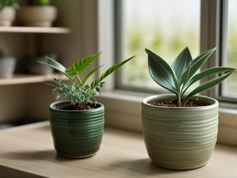 Petite plante verte et dossiers organisés sur un bureau de travail
