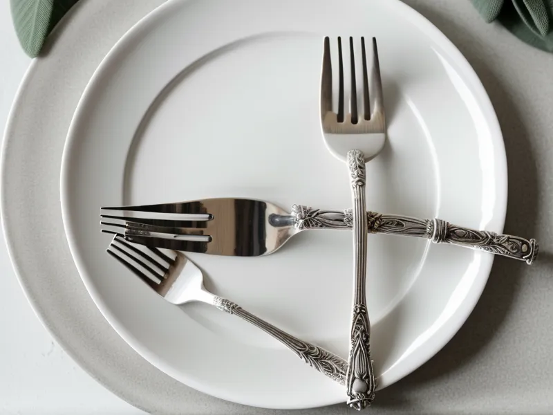 Gros plan d'un couvert sur une assiette, illustrant la sensibilité aux bruits métalliques.