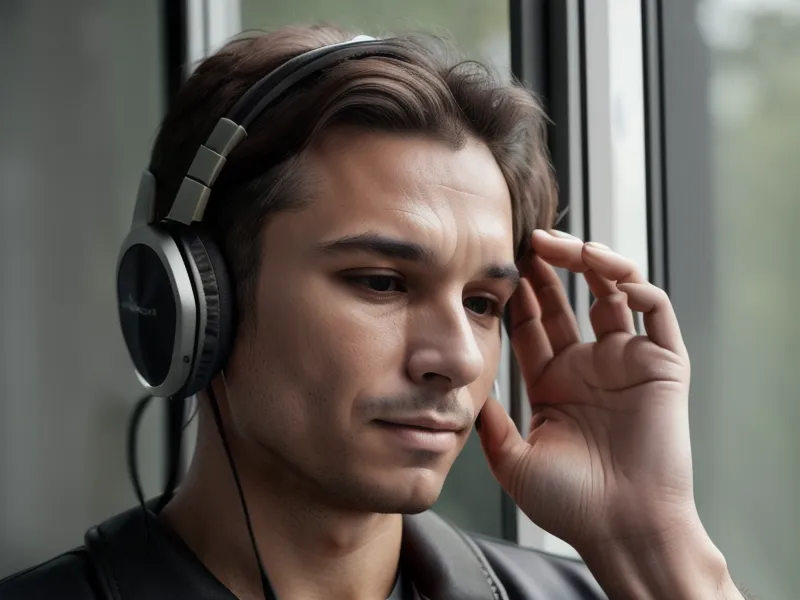 Main ajustant le volume d'un casque à réduction de bruit avec une texture douce.