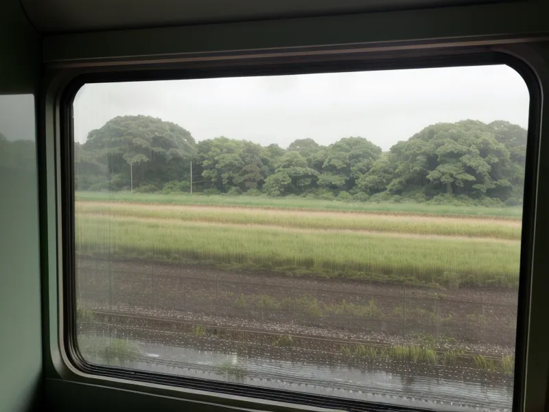 Reflet paisible sur la vitre d'un train régional de bon matin