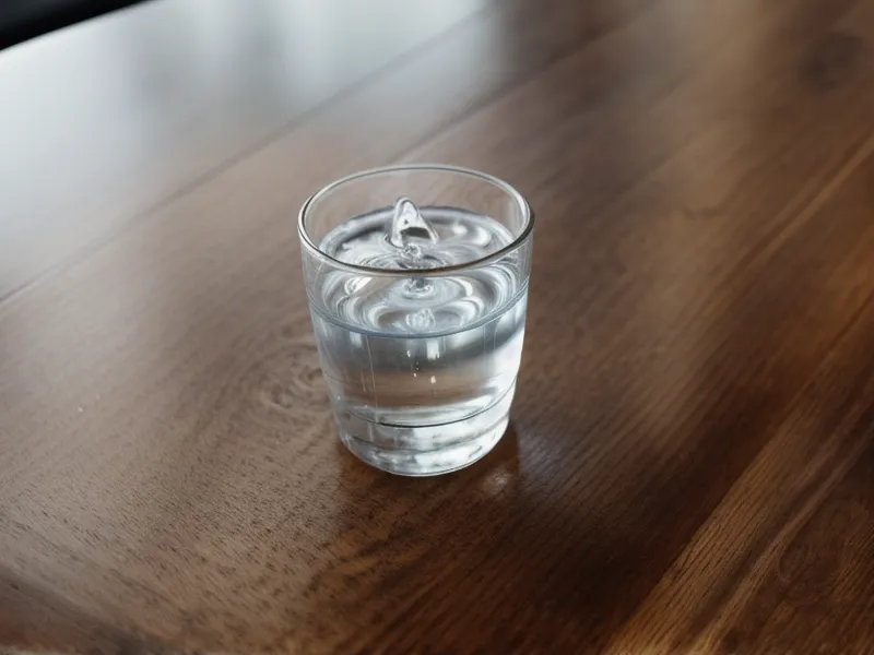 Un verre d'eau sur une table de réunion symbolisant le calme nécessaire pendant l'entretien.