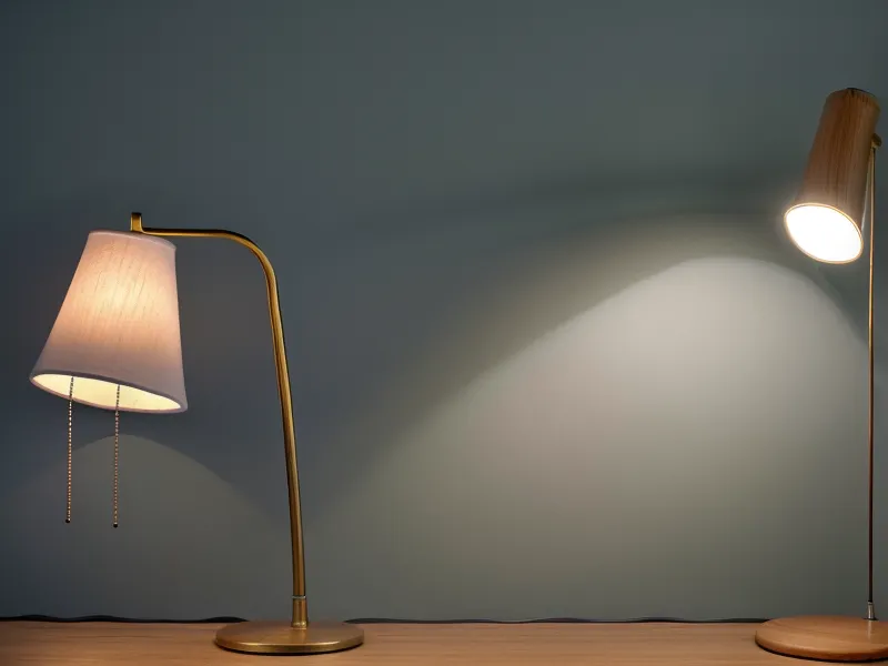 Une main éteignant une lampe de bureau à la tombée de la nuit